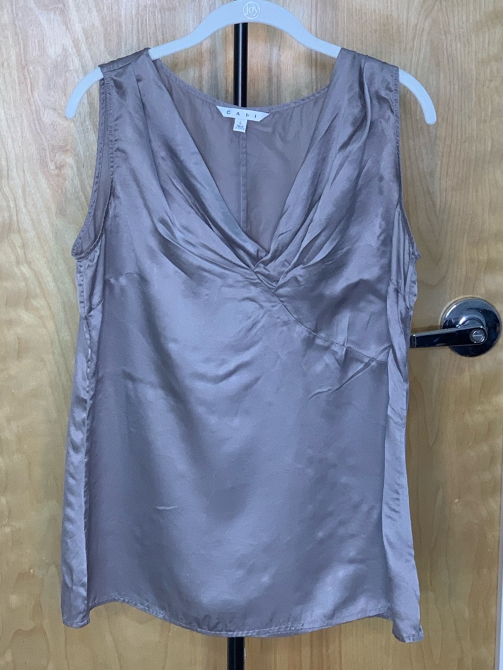 Cabi Gray Silk V-Neck Sleeveless Top